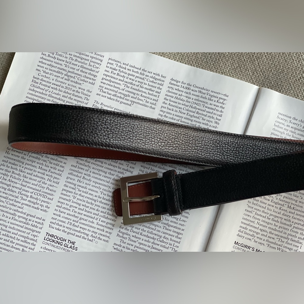 Coach Pebble Leather Belt / Silver Hardware In Black / Brown Size 34”